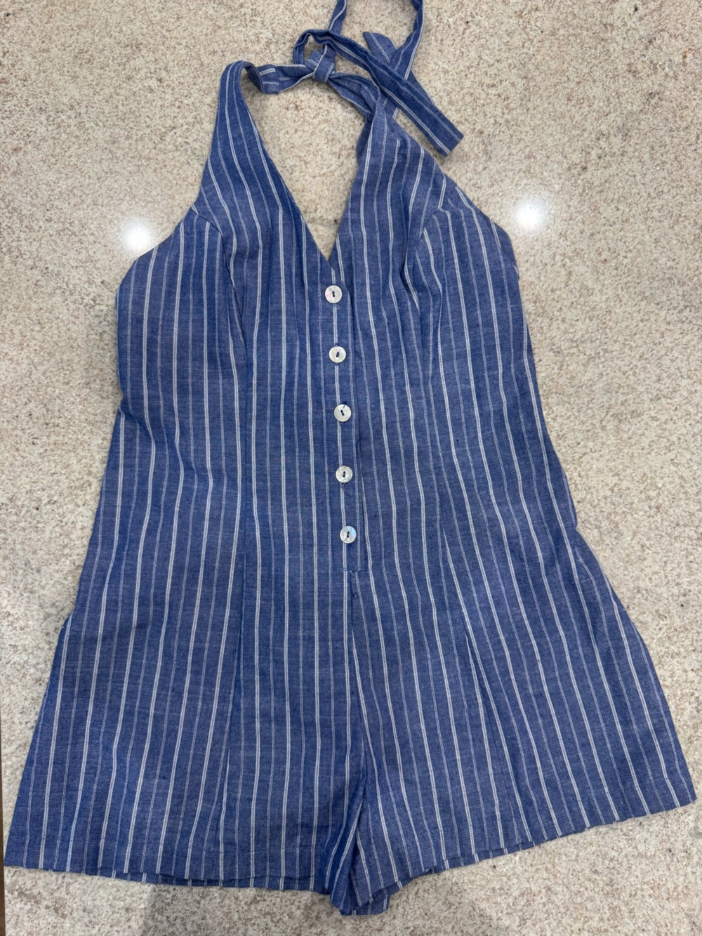 Love Tree Blue and White Striped Halter Romper